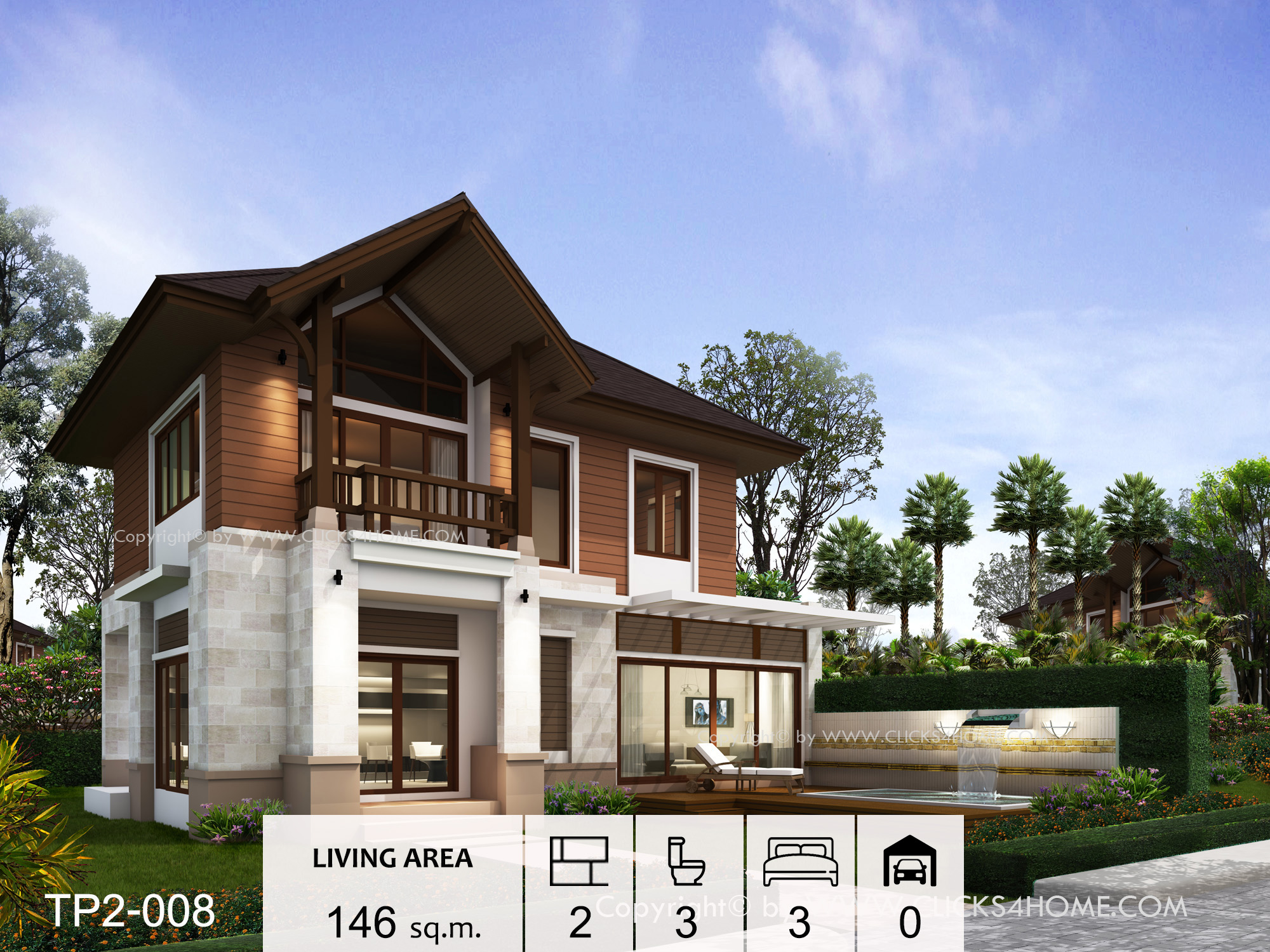 แบบบ้าน_TP2-008-X แบบบ้านหลังคาทรงจั่ว
