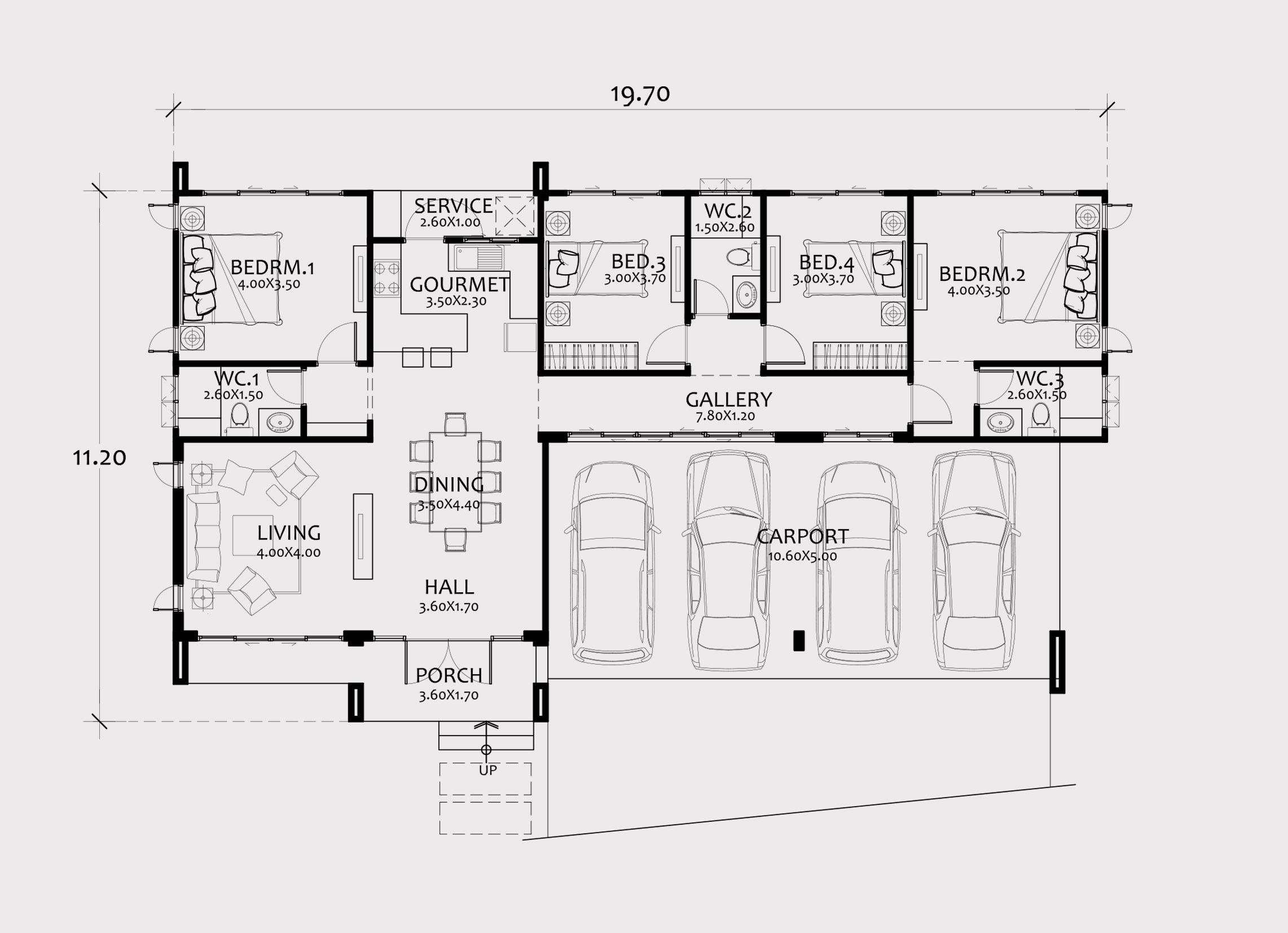 บ้านชั้นเดียวสี่ห้องนอน